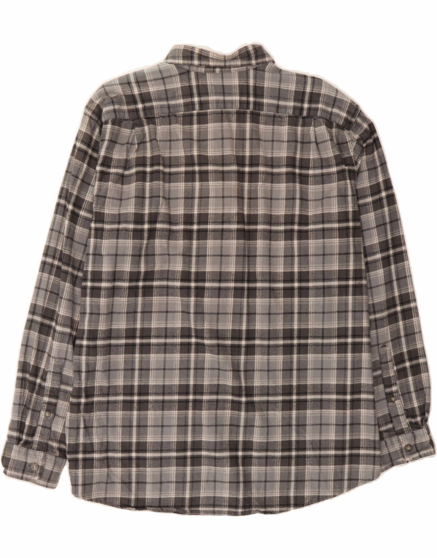 EDDIE BAUER Mens Relaxed Fit Flannel Shirt Large Grey Check Cotton