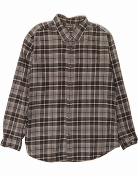 EDDIE BAUER Mens Relaxed Fit Flannel Shirt Large Grey Check Cotton