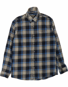 EDDIE BAUER Mens Relaxed Fit Flannel Shirt Medium Navy Blue Check Cotton