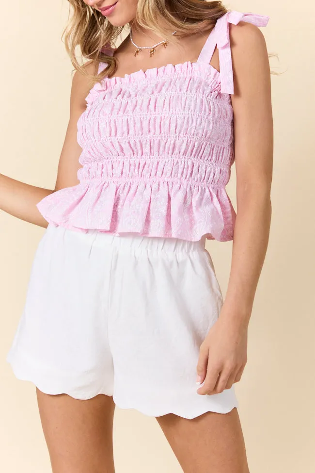 Elegant Edge Ivory Scalloped Trim Pull On Shorts