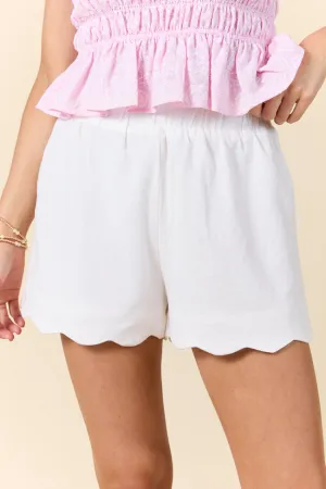 Elegant Edge Ivory Scalloped Trim Pull On Shorts