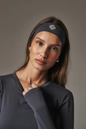 EMBROIDERED EMBLEM HEADBAND - MIDNIGHT GREY