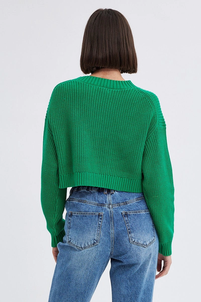 Green Knit Jumper Long Sleeve Cotton