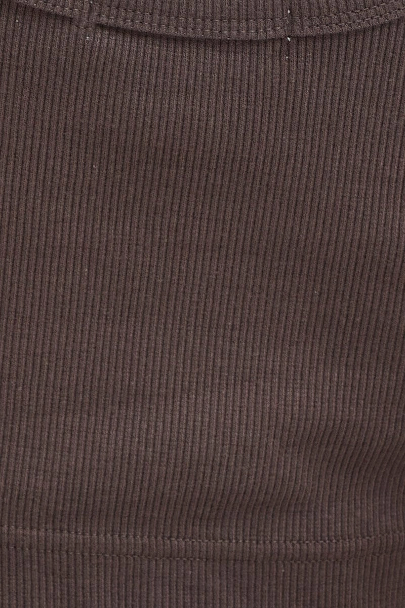 Grey Crop Top Cotton Blend Rib Tank Elasticated Hem