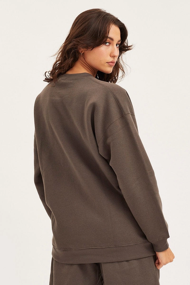 Grey Unisex Sweatshirts Oversized Crew Neck