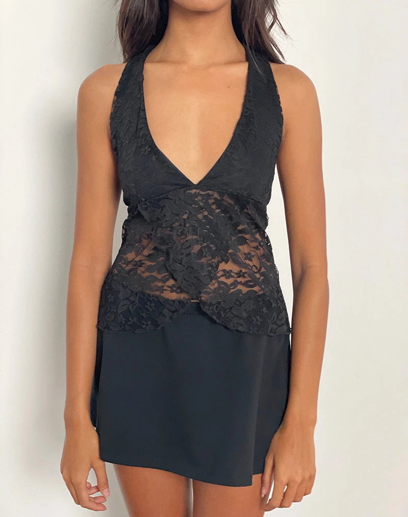Harumi Halterneck Top in Lace Black