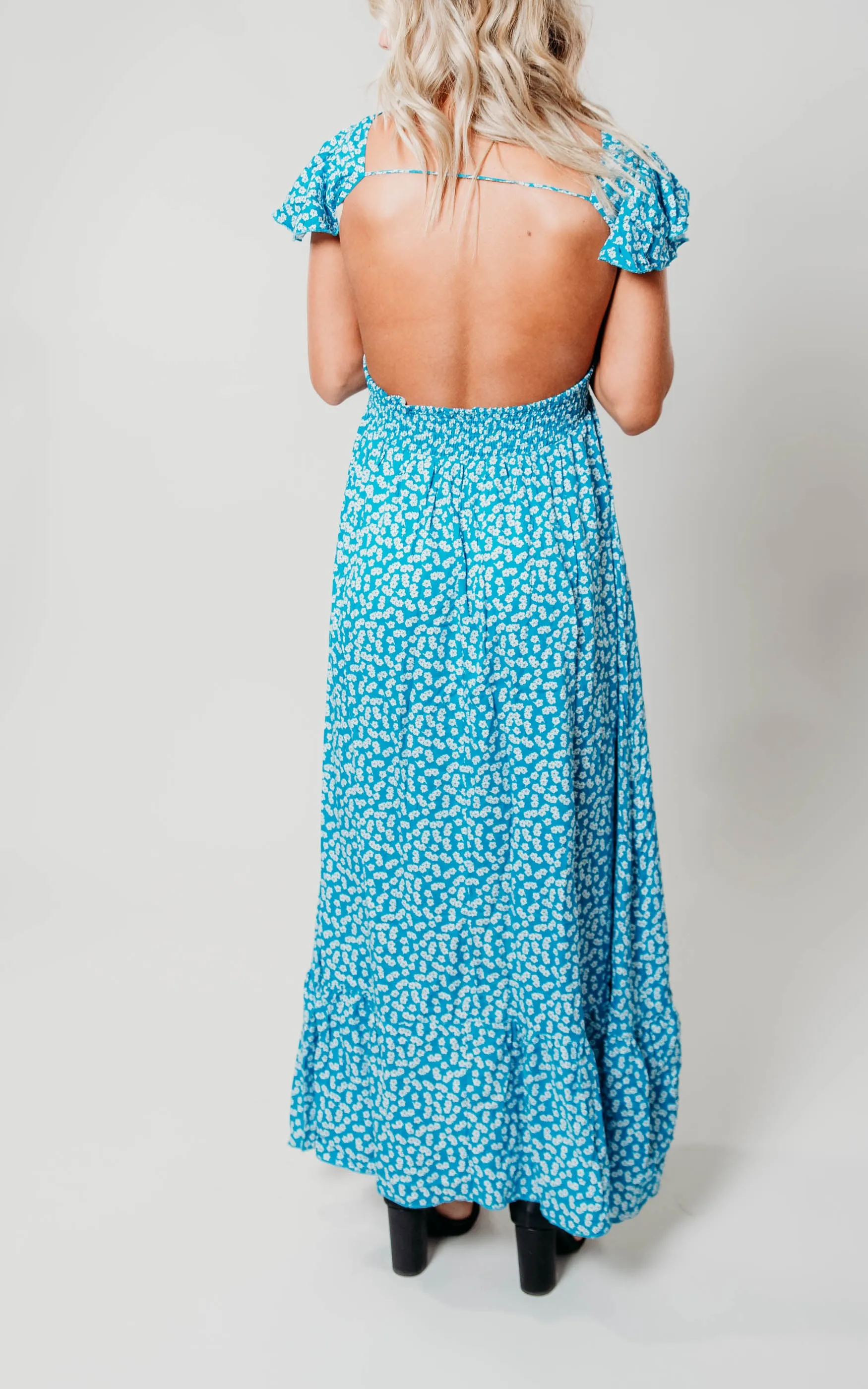 High Low Floral Blue Dress
