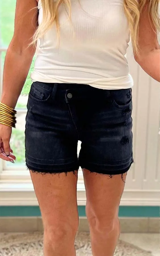 High Rise Criss Cross Stretch Shorts - Vervet Final Sale