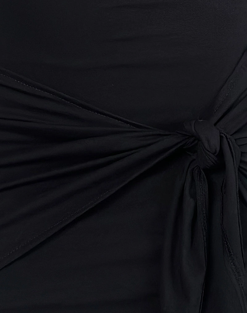 Hikira Plunge Mini Dress in Black with Tie Belt
