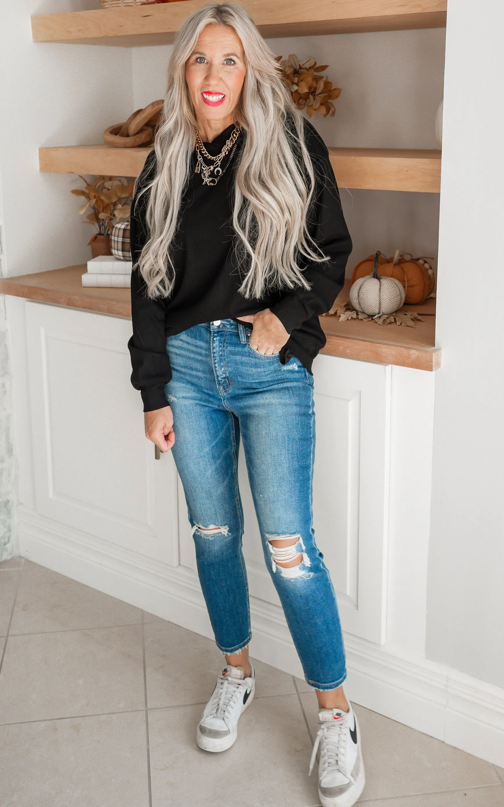 Hoodie Long Sleeve Solid Knit Top - Final Sale