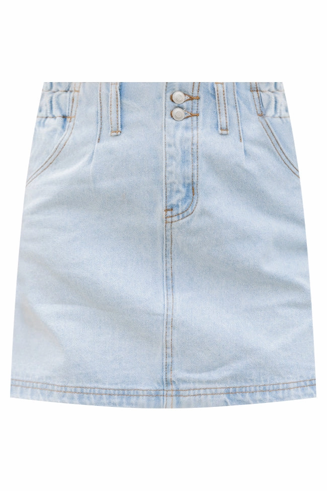 I've Been Thinking Light Wash Denim Paper Bag Waist Mini Skirt