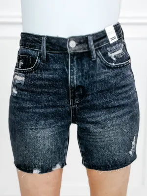 Judy Blue Hi-Waist Rigid Magic Destroyed Raw Hem Black Denim Shorts