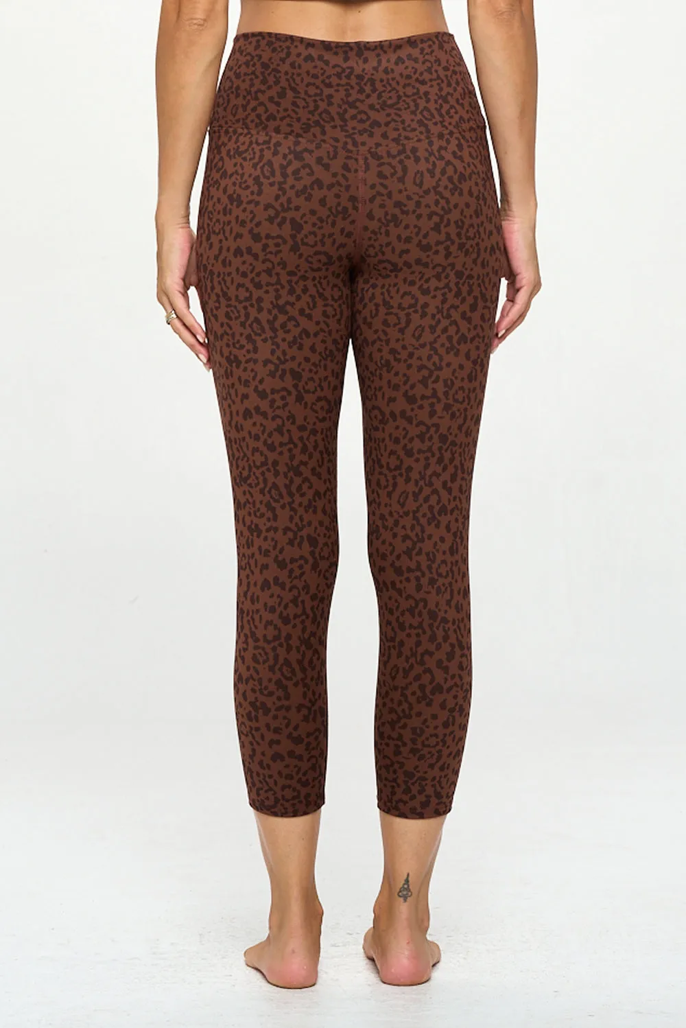 Kate - Coffee Abstract Cheetah - Cross Over - Capri Legging (High-Waist)