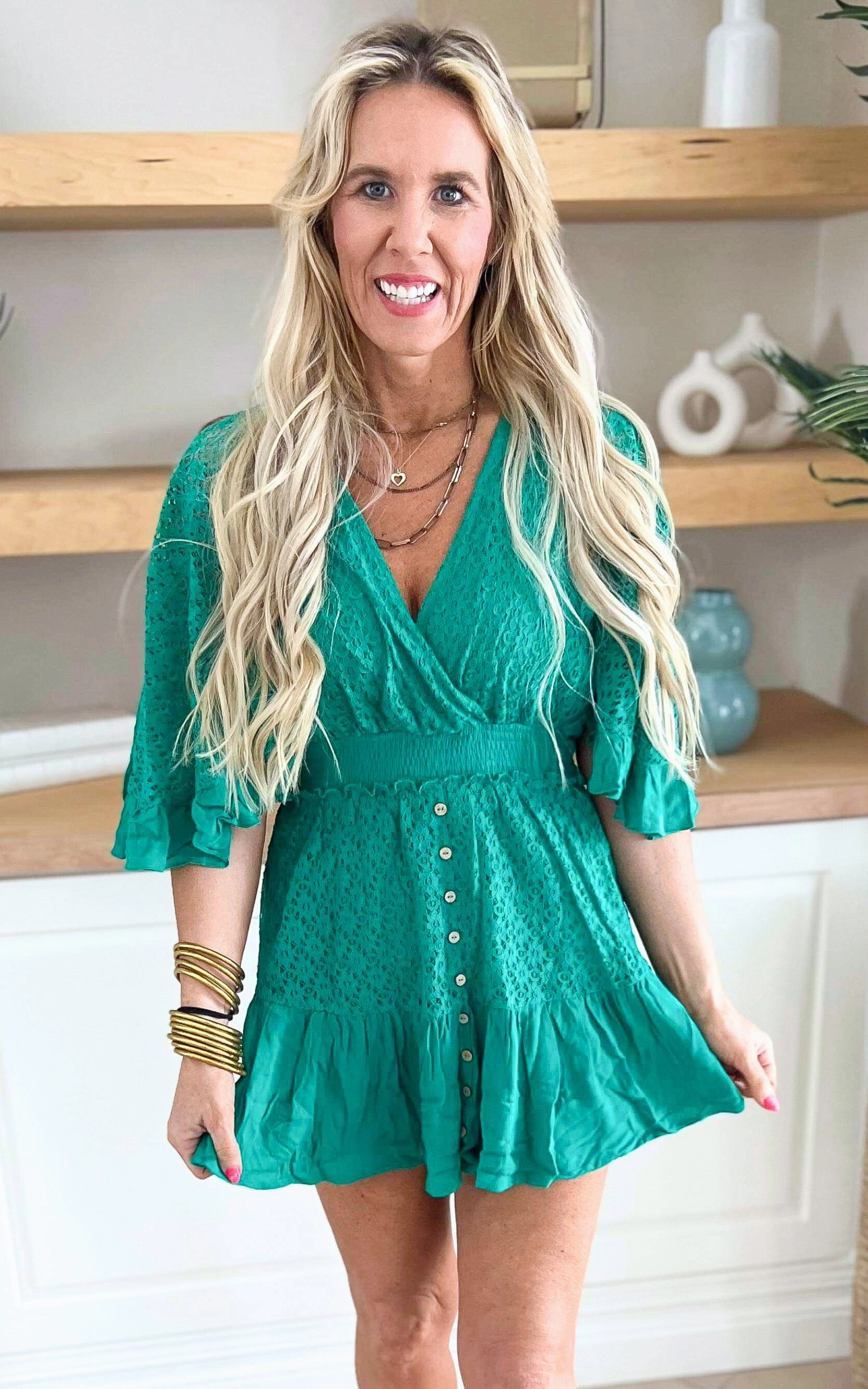 Kelly Green Lace Romper. - Final Sale