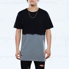 Keys Dip Dye Long Line T Shirt Grey