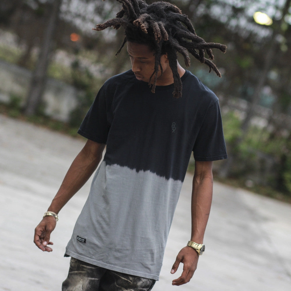 Keys Dip Dye Long Line T Shirt Grey