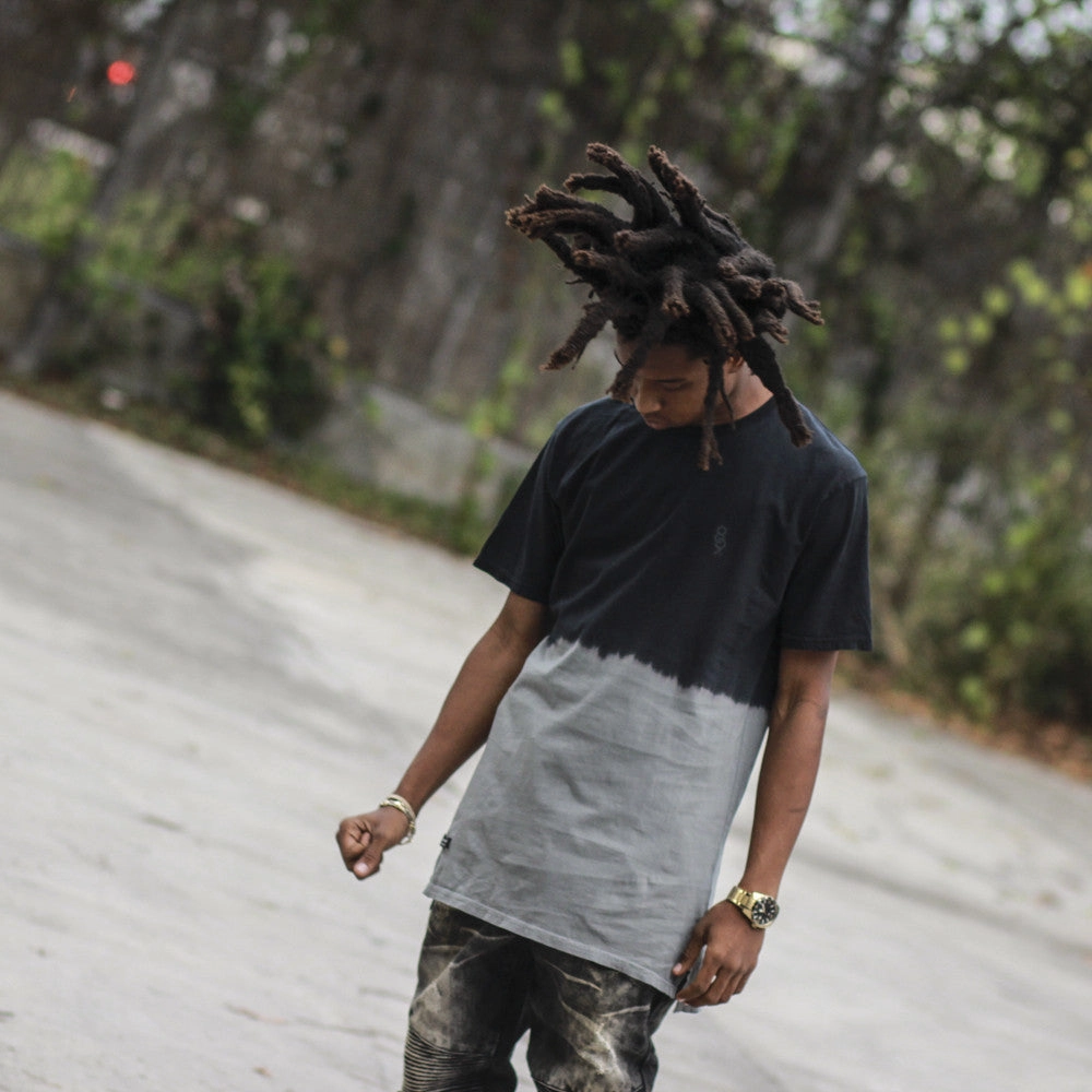 Keys Dip Dye Long Line T Shirt Grey