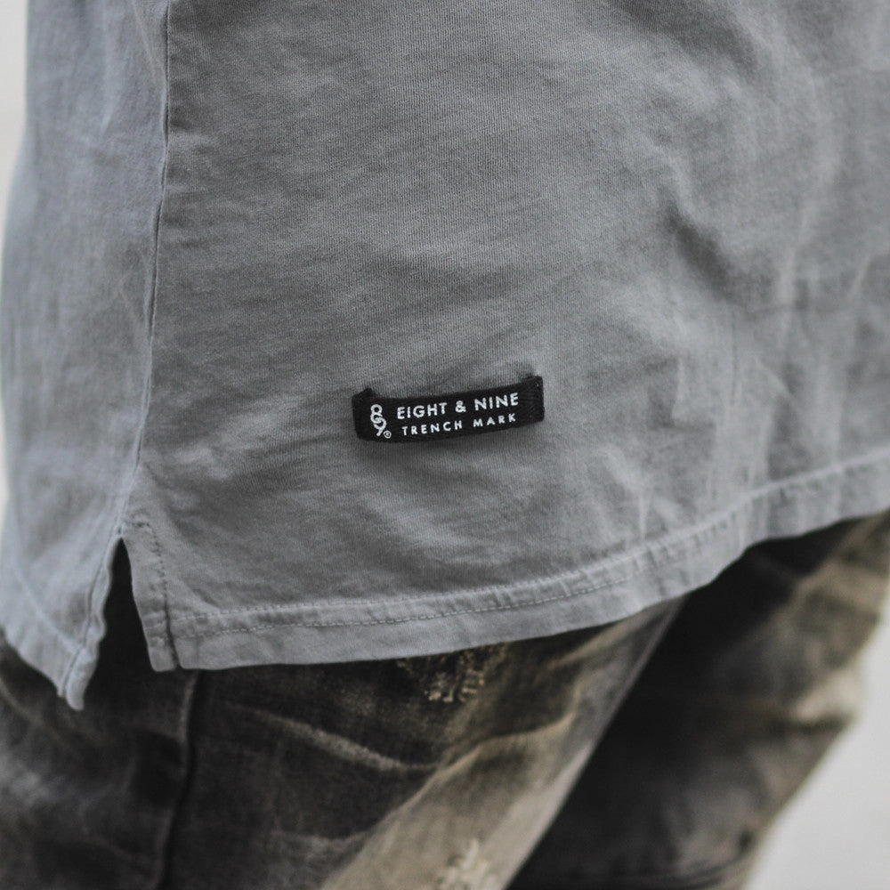 Keys Dip Dye Long Line T Shirt Grey