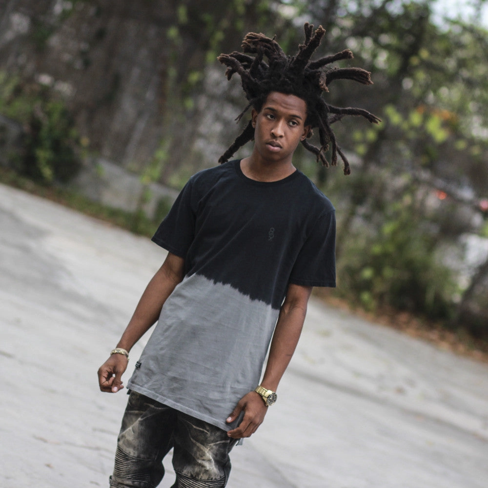 Keys Dip Dye Long Line T Shirt Grey