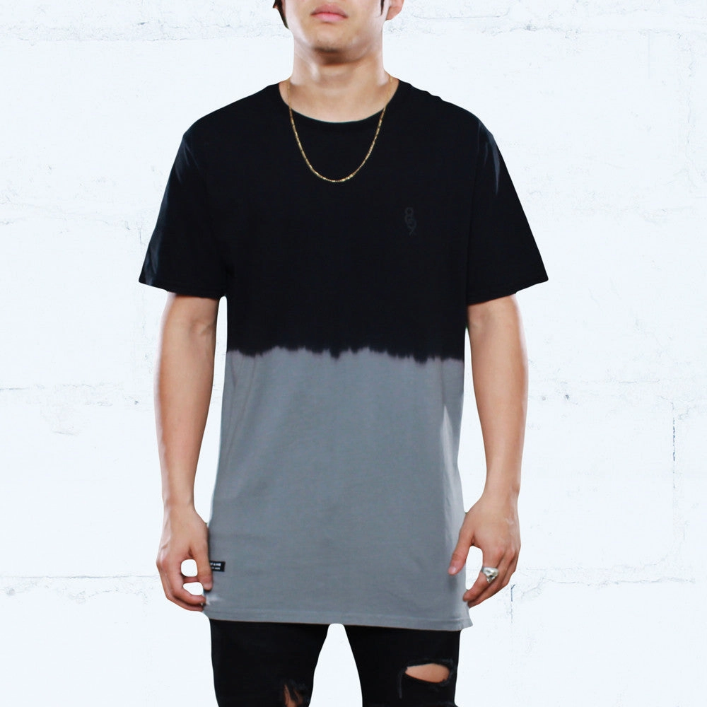 Keys Dip Dye Long Line T Shirt Grey