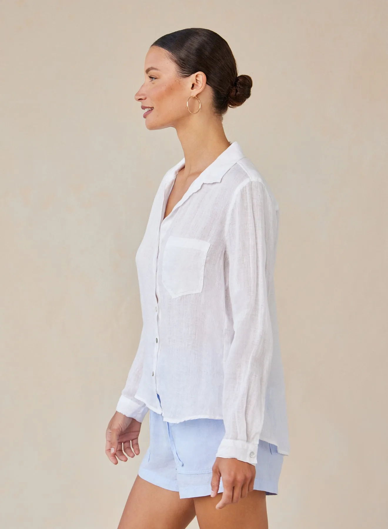 Linen Pocket Button Down - White