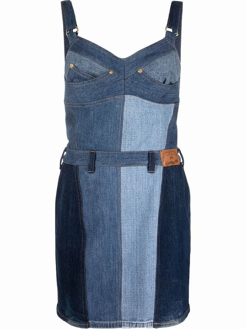 Marine Serre Patchwork Denim Mini Dress Medium Blue