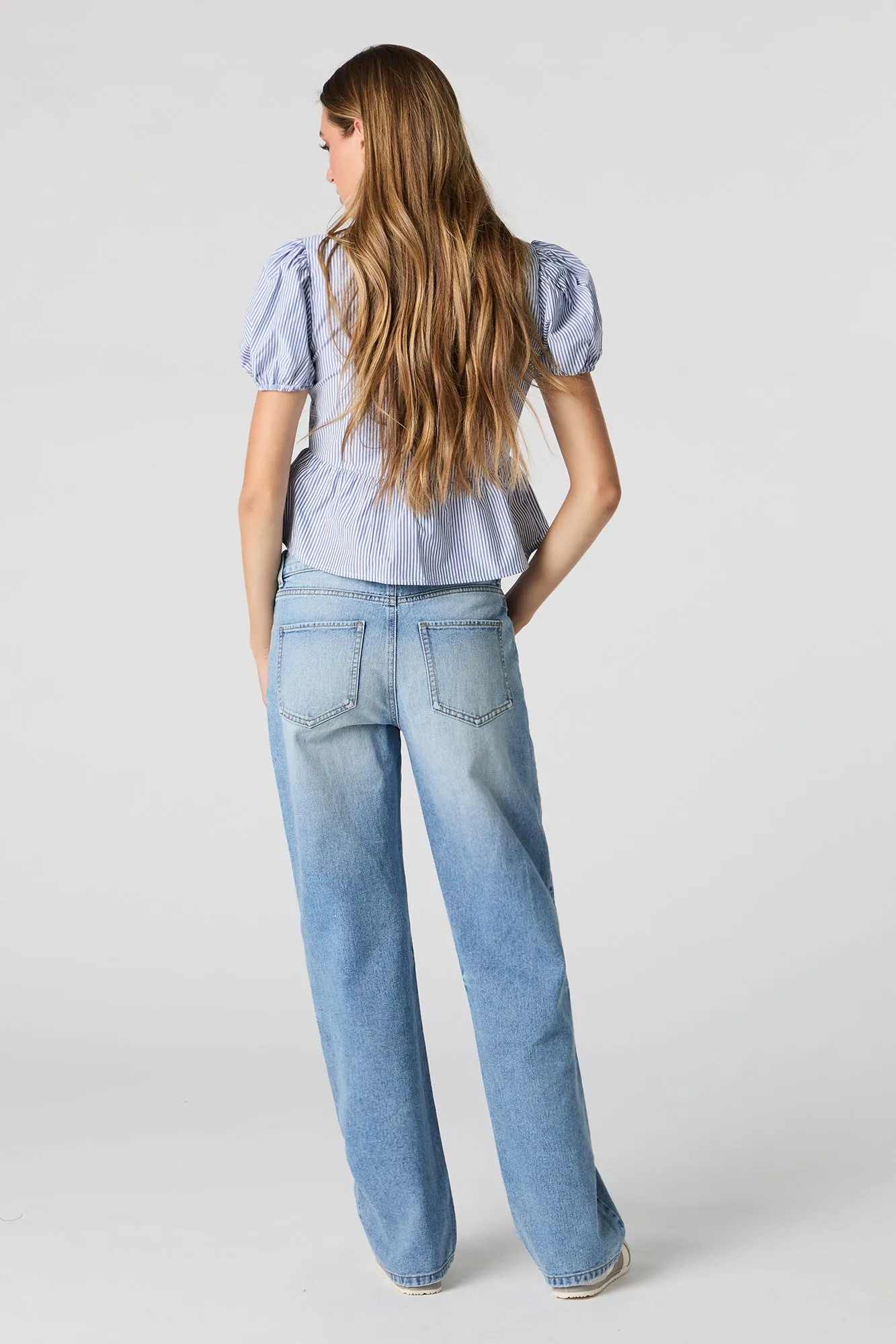 Medium Wash Rigid Distressed Slouchy Straight Leg Jean