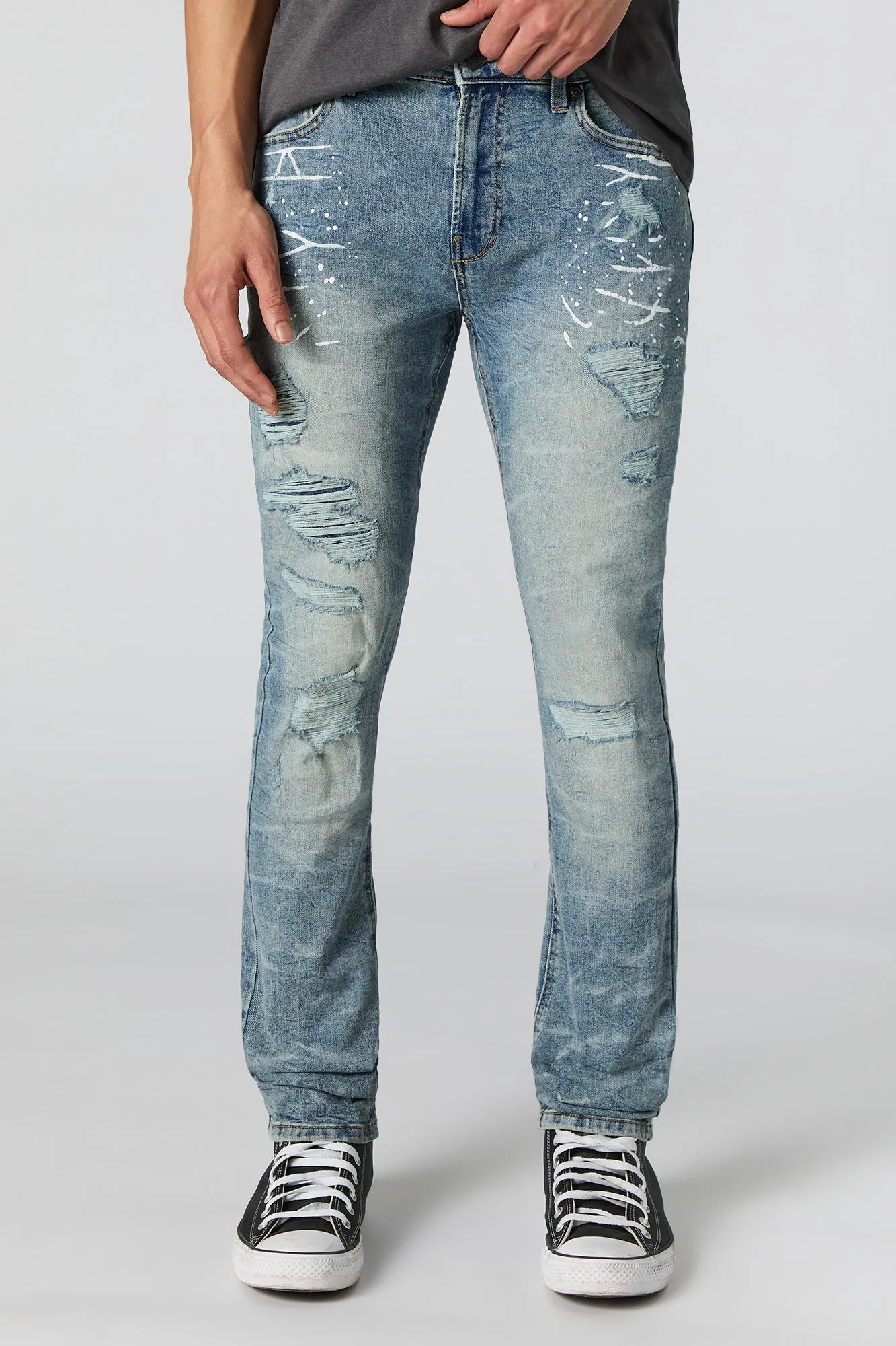 Medium Wash Stretch Distressed Skinny Jean