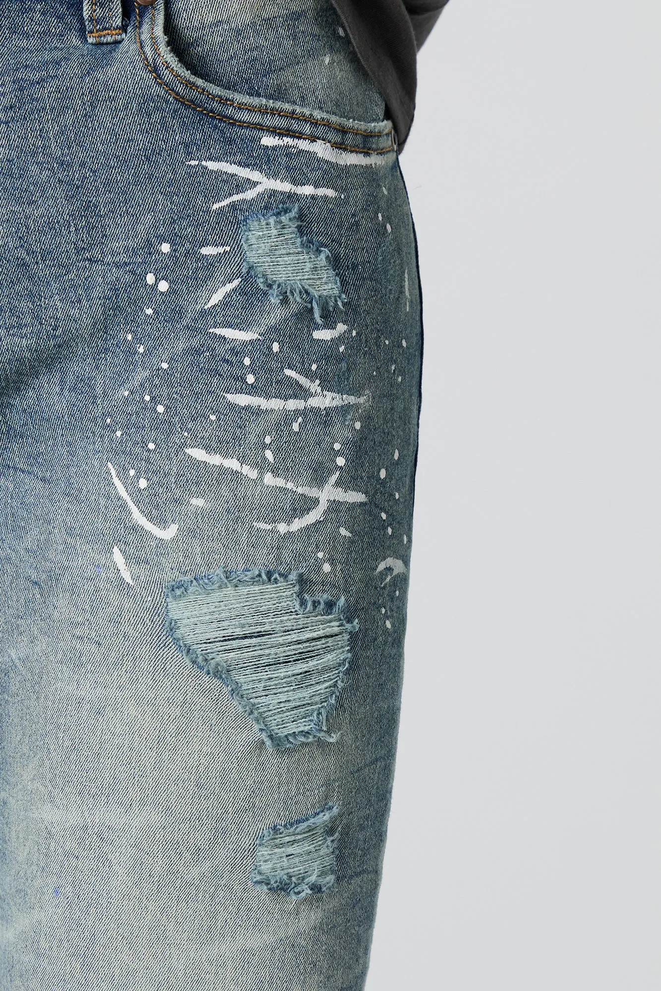 Medium Wash Stretch Distressed Skinny Jean