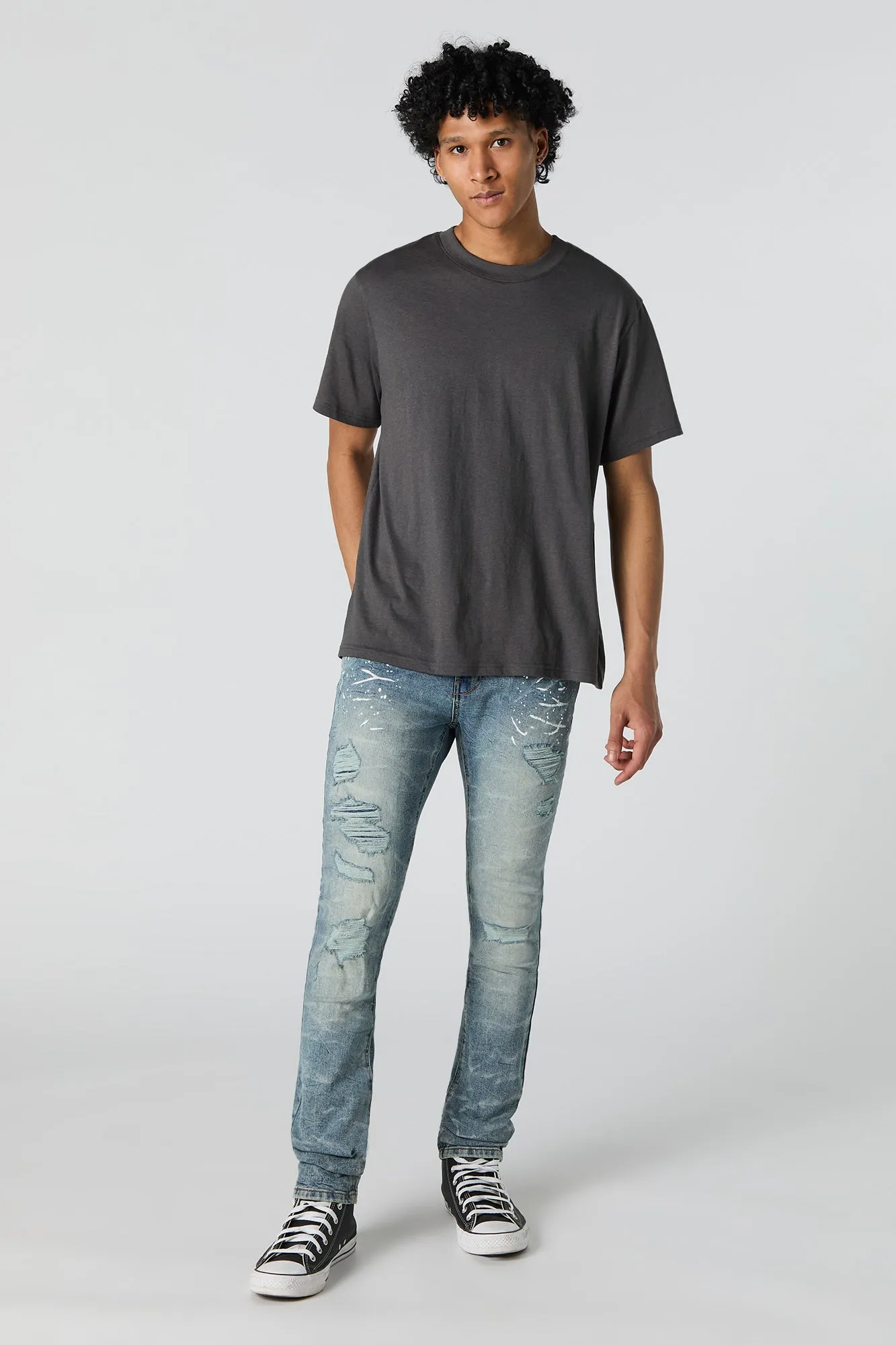 Medium Wash Stretch Distressed Skinny Jean