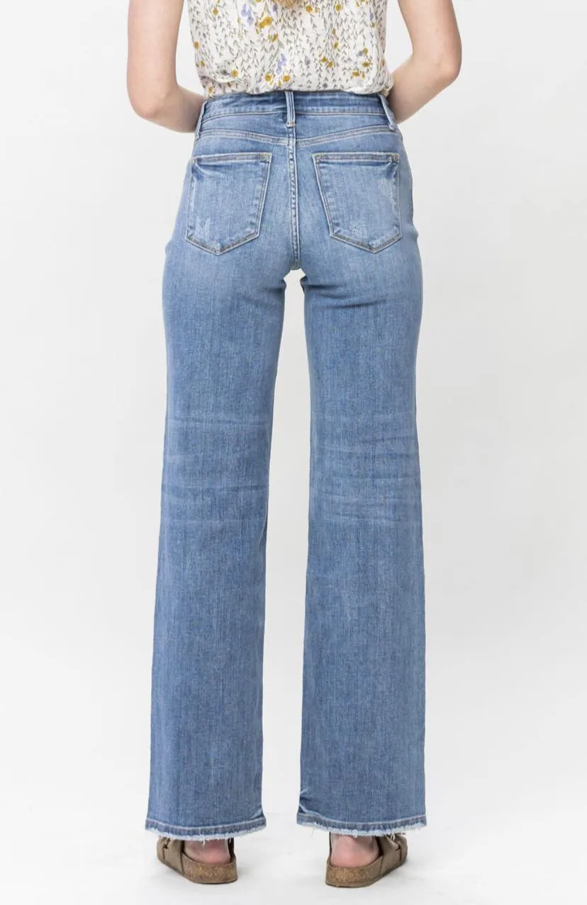 Mid Rise Medium Wash Wide Leg Denim Jean | Judy Blue. - Final Sale