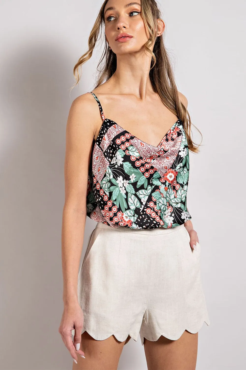 Natural High Waisted Scallop Shorts - Final Sale