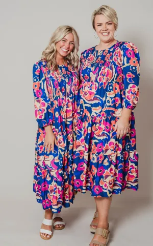 Navy Smocked Floral Dress - Final Sale