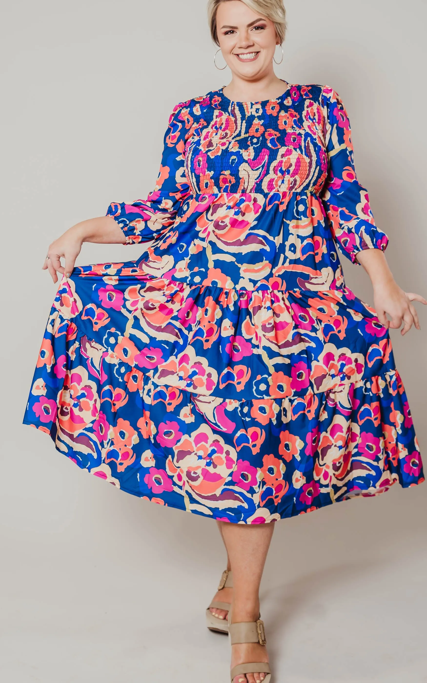 Navy Smocked Floral Dress - Final Sale
