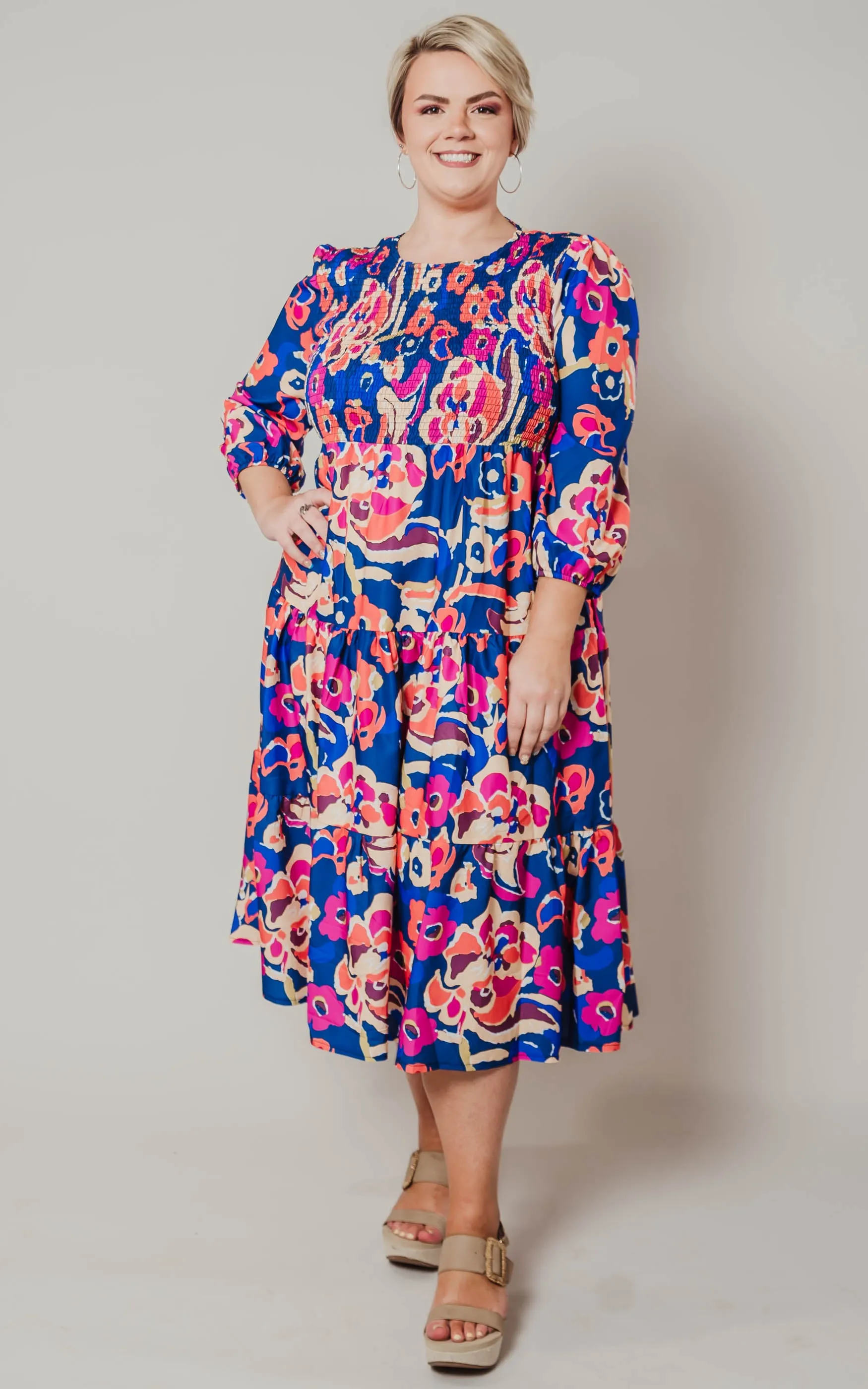 Navy Smocked Floral Dress - Final Sale