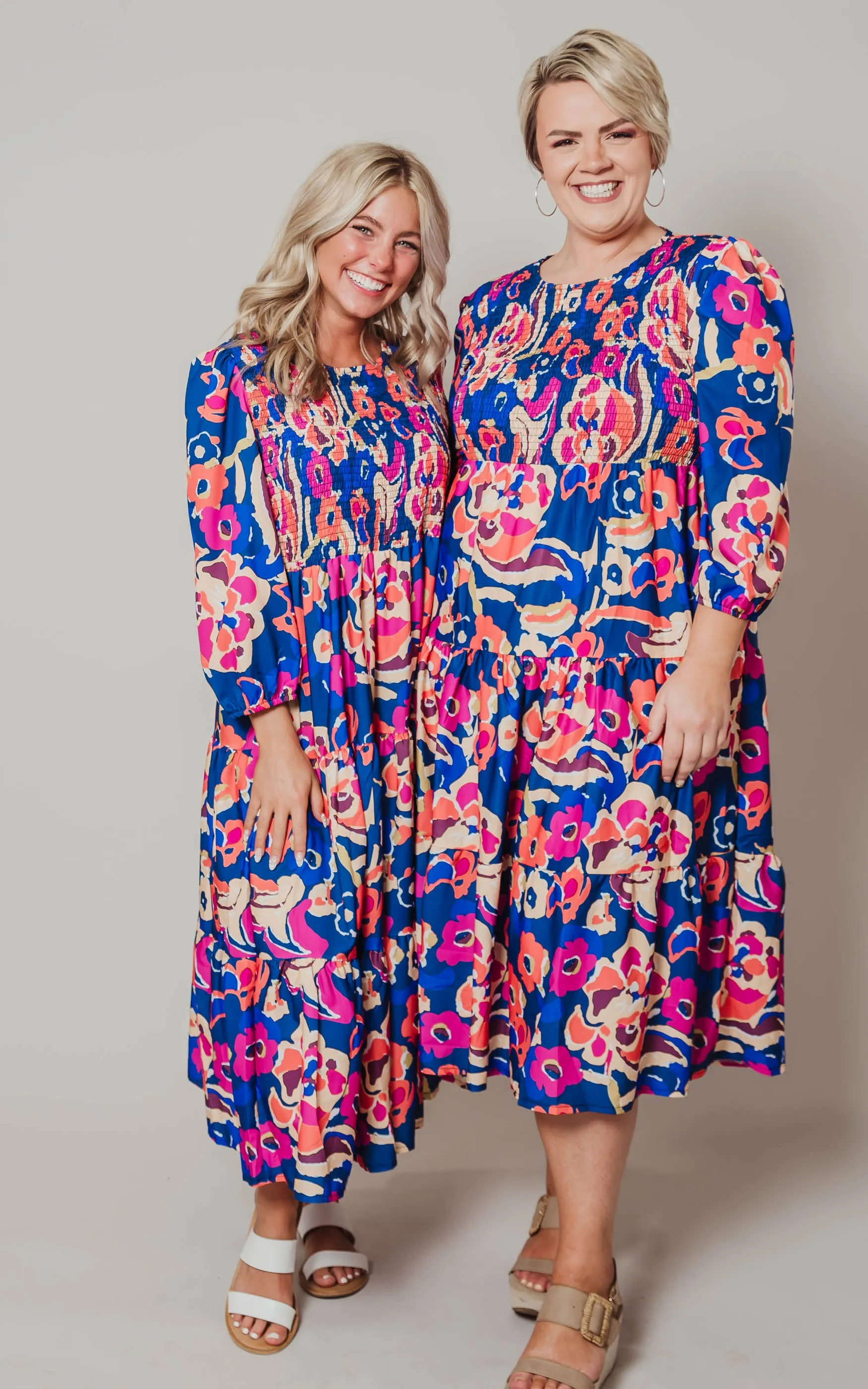 Navy Smocked Floral Dress - Final Sale