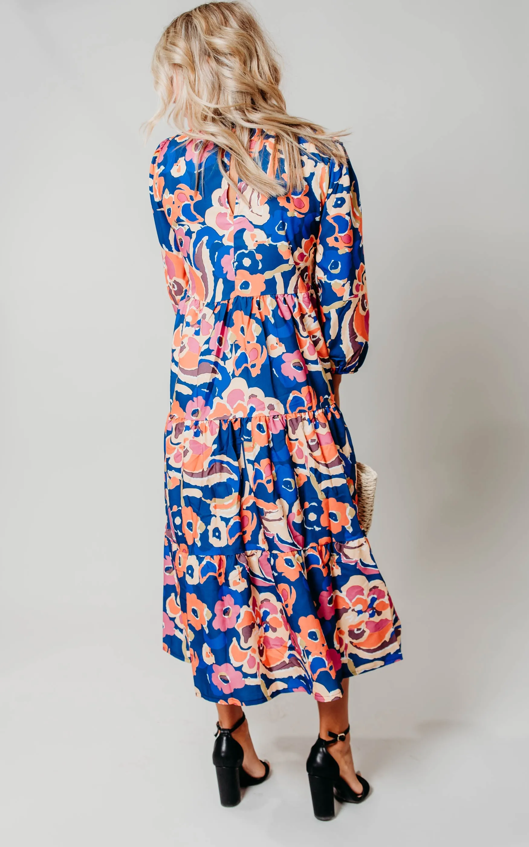 Navy Smocked Floral Dress - Final Sale