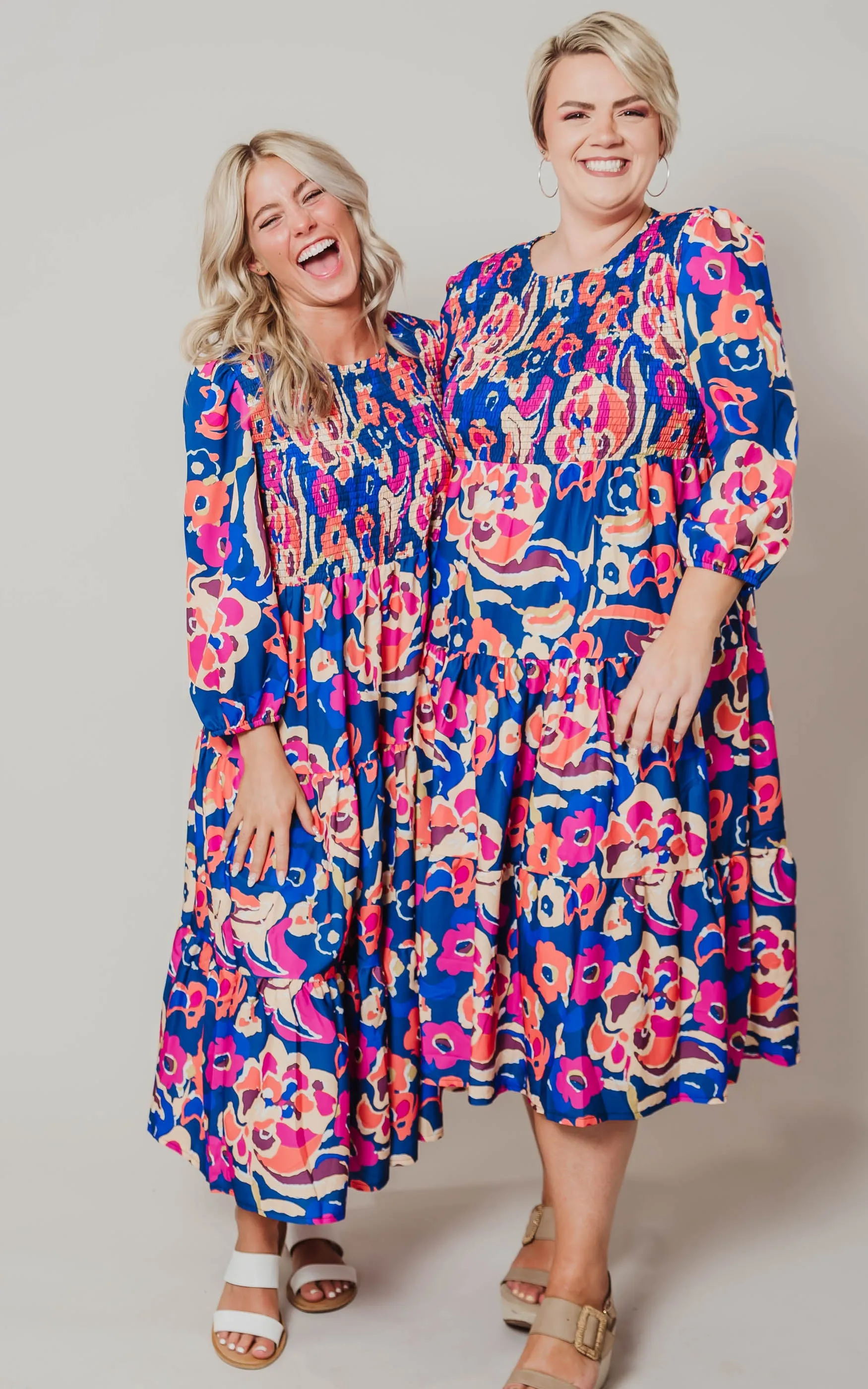 Navy Smocked Floral Dress - Final Sale