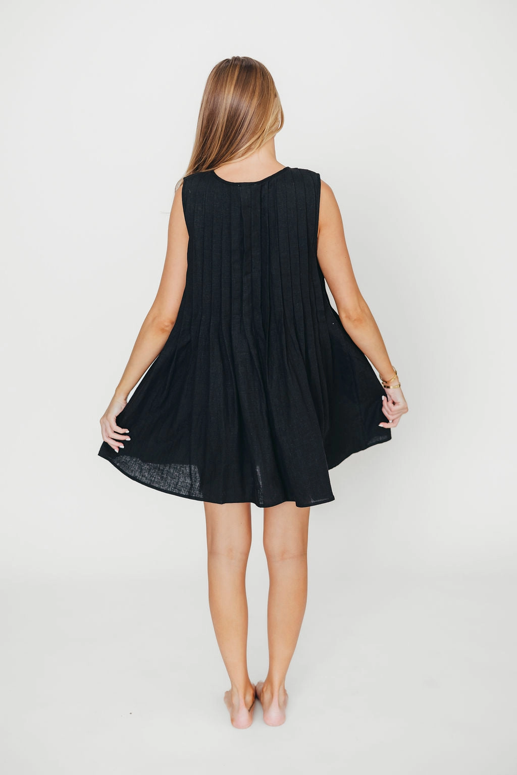 Nessa Tie Mini Dress Woven in Black 100% Linen