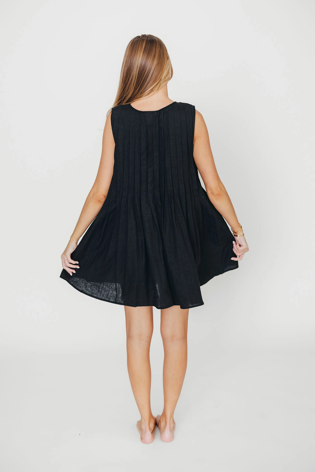 Nessa Tie Mini Dress Woven in Black 100% Linen