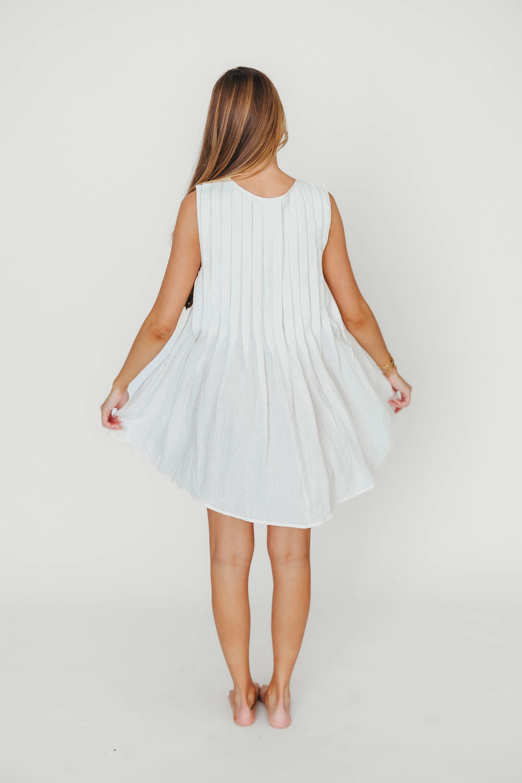 Nessa Tie Mini Dress Woven in Off White 100% Linen