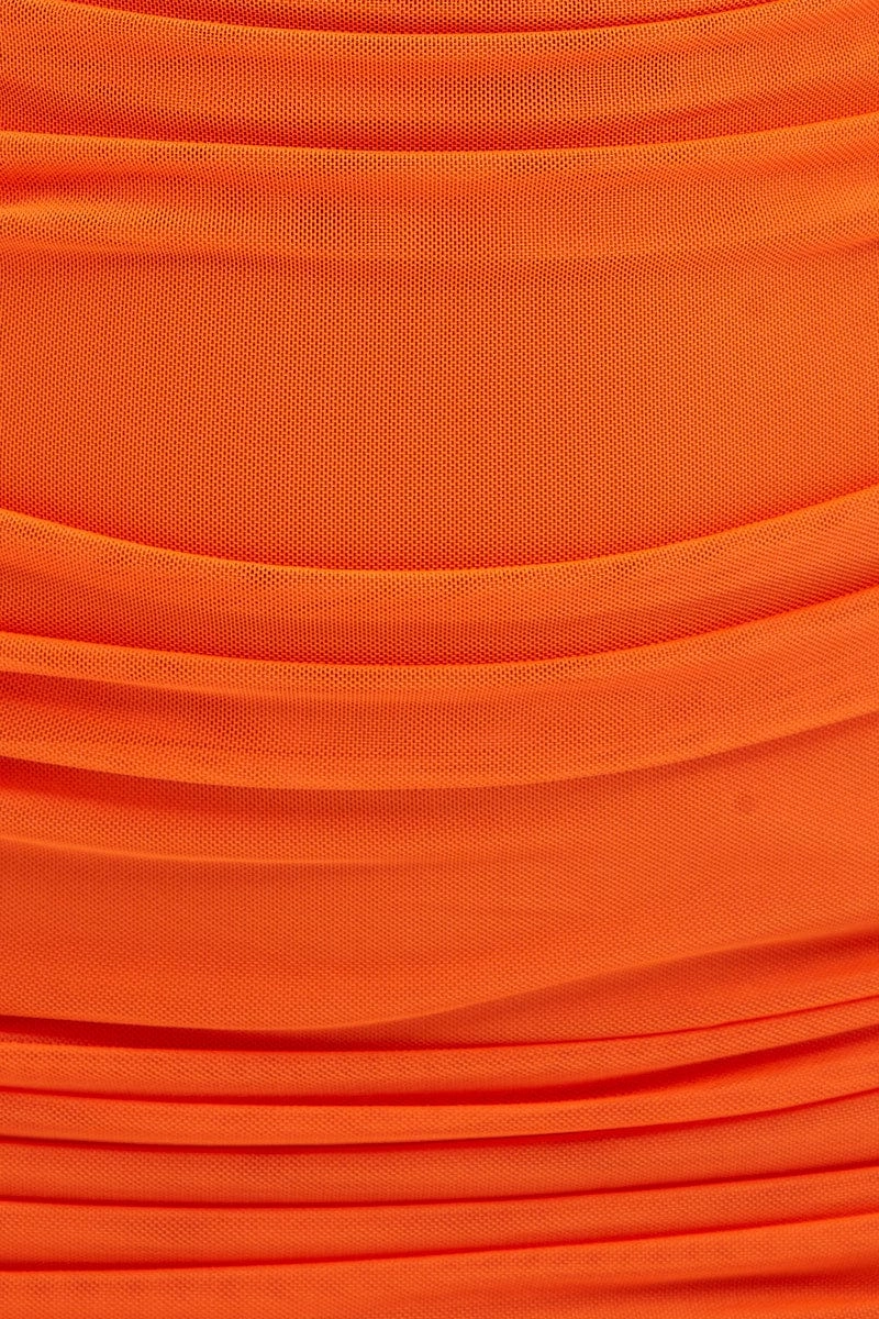 Orange Mesh Bodycon Mini Dress