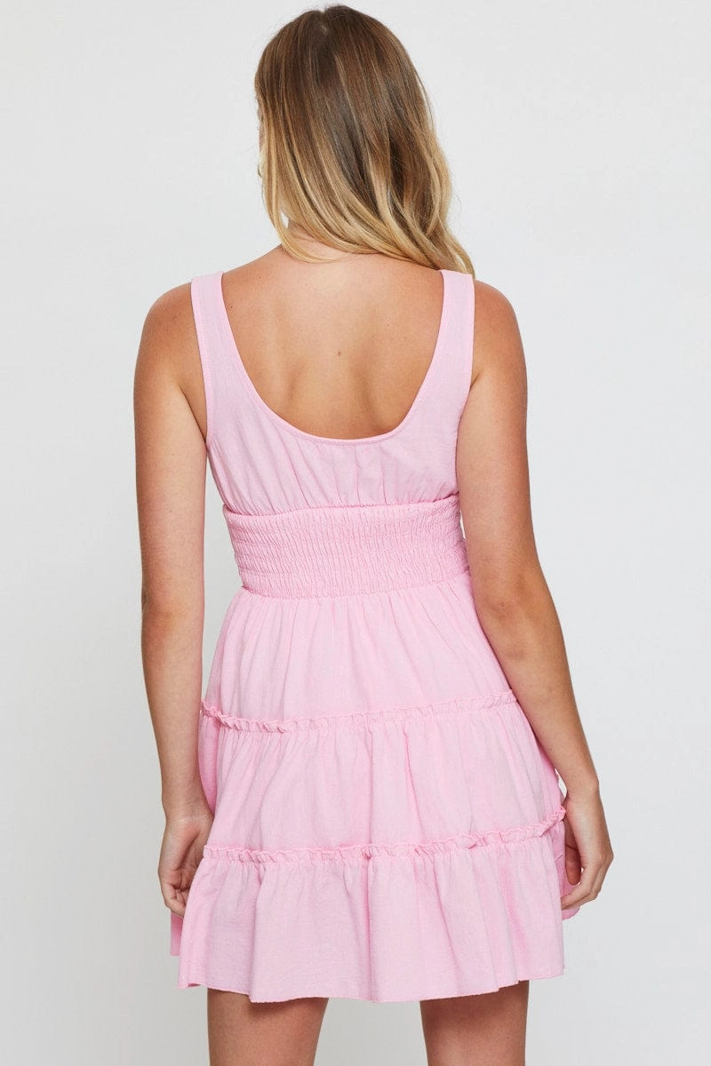 Pink A Line Dress Sleeveless Mini
