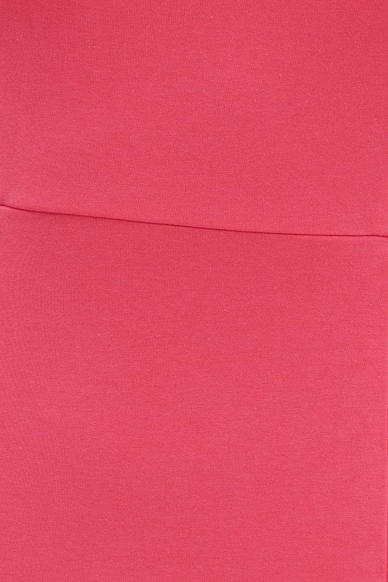 Pink Bodycon Dress Front Split Square Scoop Neck