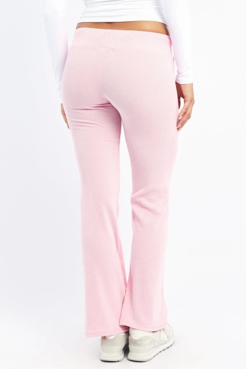 Pink Flare Leg Pants Elasticated Waist