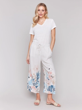 Pull-On Printed Linen Blend Pants - Supernova