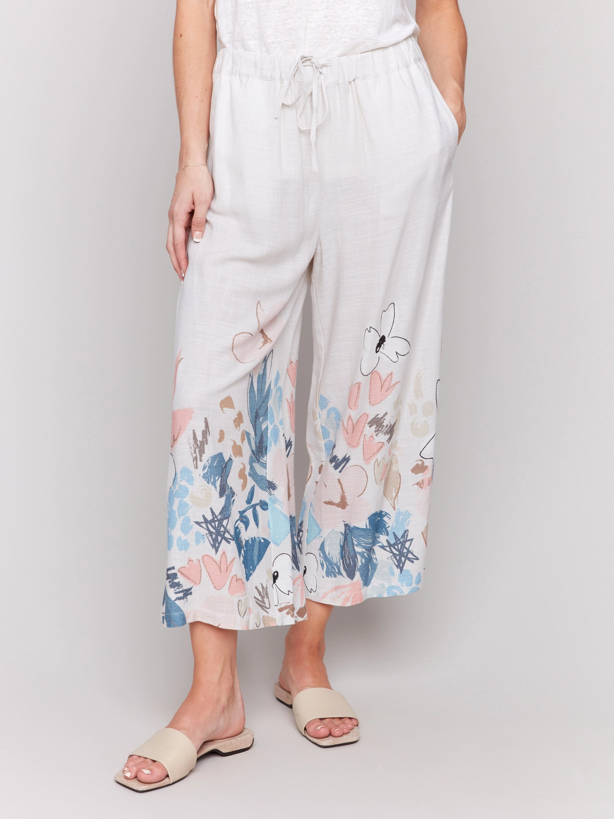 Pull-On Printed Linen Blend Pants - Supernova