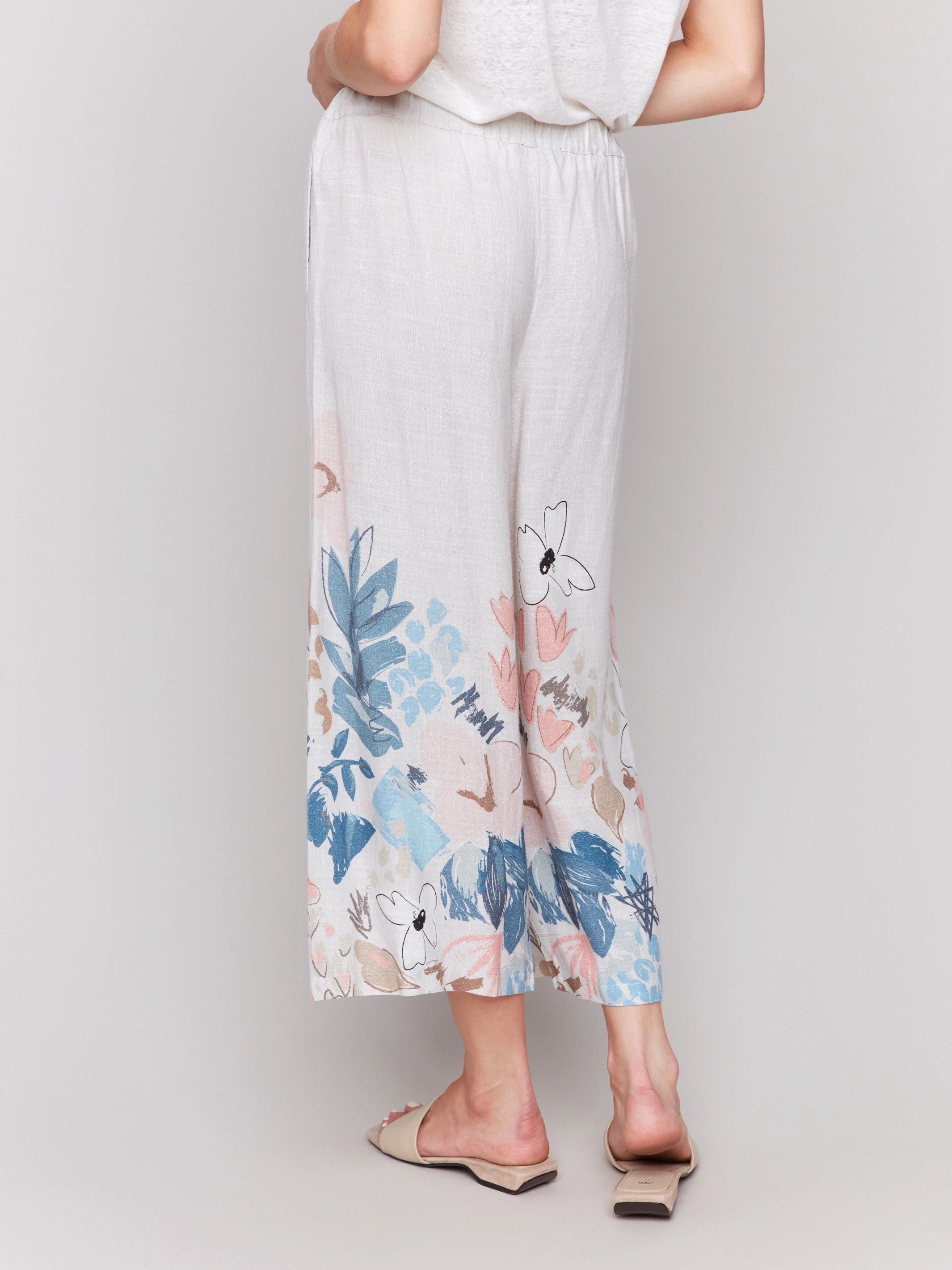 Pull-On Printed Linen Blend Pants - Supernova