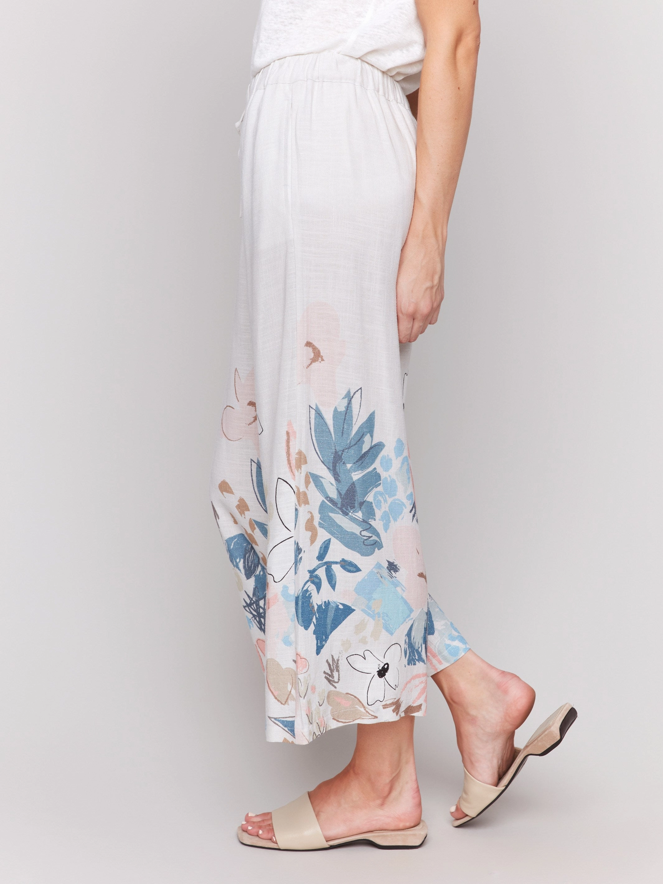 Pull-On Printed Linen Blend Pants - Supernova