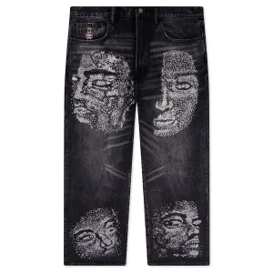 Rhinestone Face Jeans - Black